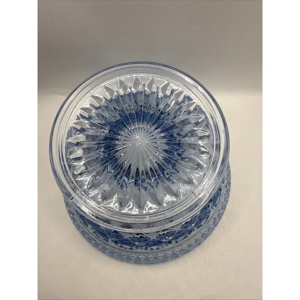 Vintage Sapphire Ice Blue Glass Wexford Pedestal Candy Dish Trinket Dish
